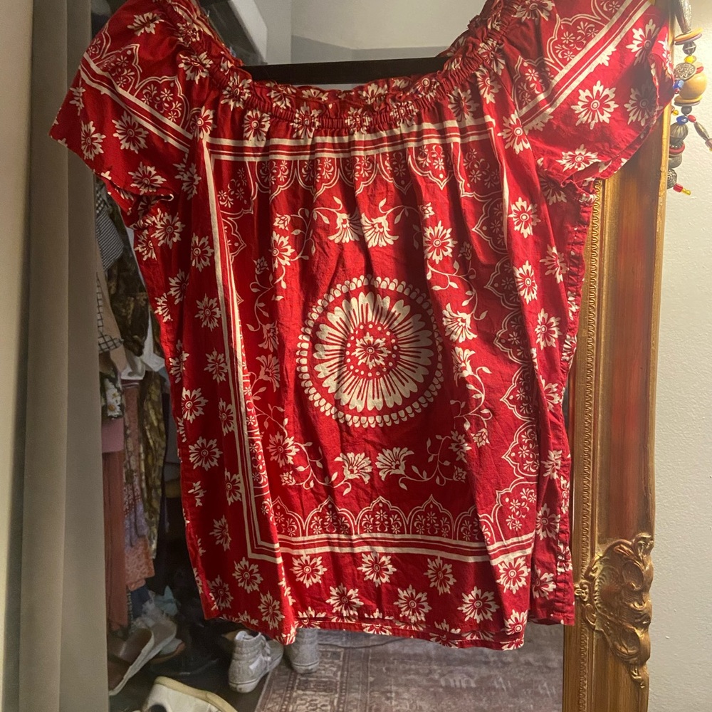 Vintage Talbots Red Floral Stretch Shirt